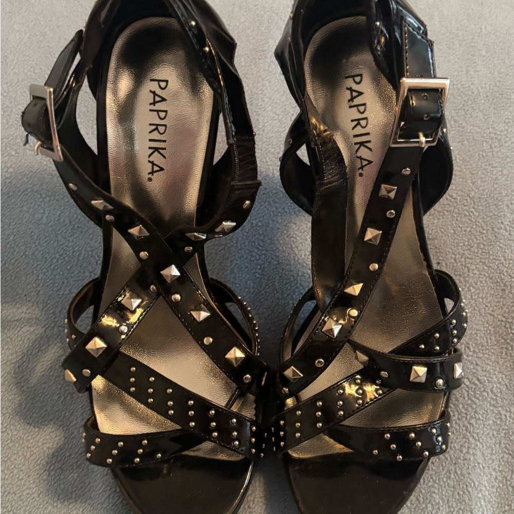 Paprika Black Studded Women's High Heel Sandals